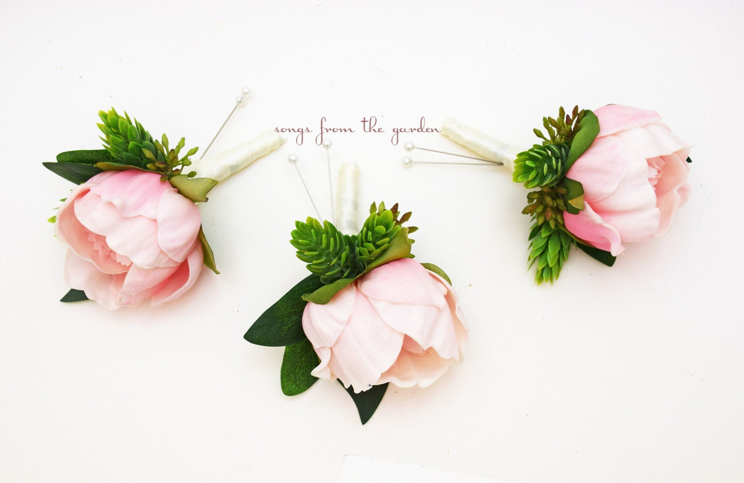 Pink Peony Boutonnieres - Hops and Eucalyptus Accents -  Groom Groomsmen Boutonnieres Prom Homecoming Boutonniere