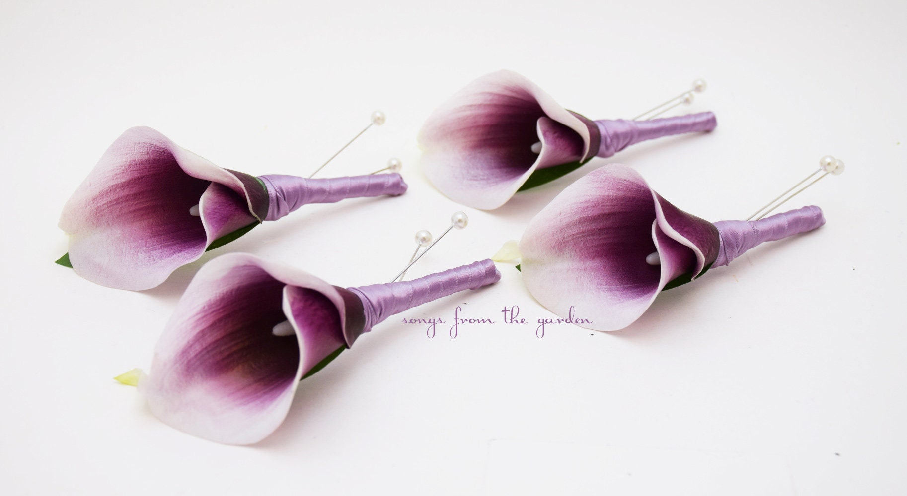 Real Touch Plum Picasso Calla Lily Boutonnieres Groom Groomsmen - Wedding Prom Groom Groomsmen- Customize for Your Wedding Colors
