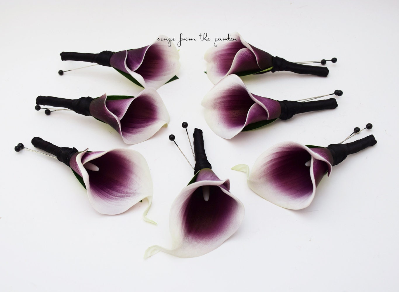 Real Touch Plum Picasso Calla Lily Boutonnieres Groom Groomsmen - Wedding Prom Groom Groomsmen- Customize for Your Wedding Colors