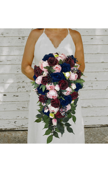 Cascade Bridal Bouquet Burgundy Pink Navy - Tulips Roses Peonies Berri Songs from the Garden Cascade Bridal Bouquet Burgundy Pink Navy - Tulips Roses Peonies Berri Songs from the Garden