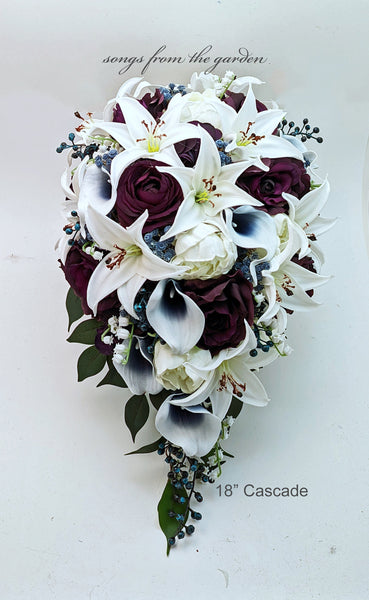 White Tiger Lilies Plum Roses Navy Callas