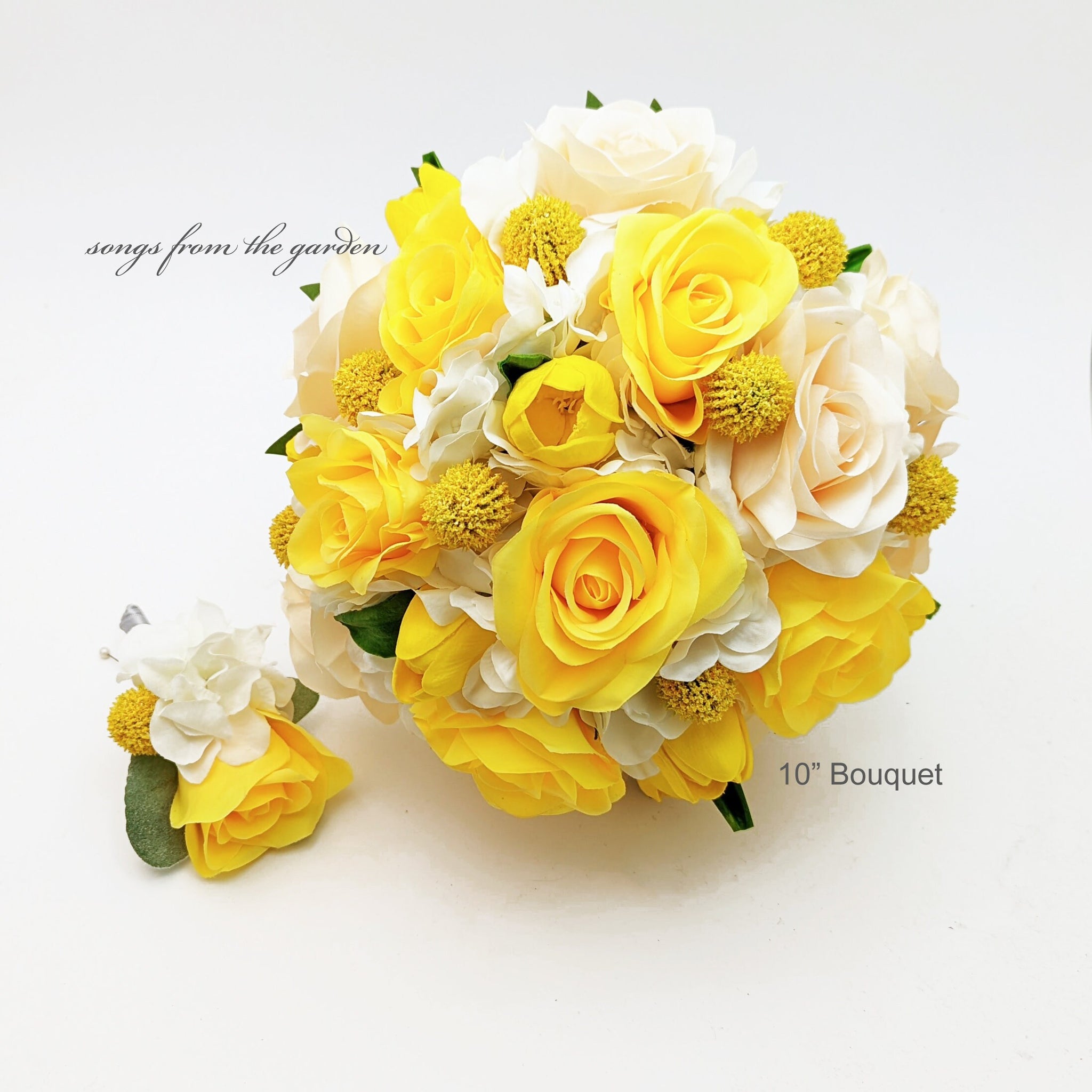 Yellow Ivory Bridal Bouquet Roses Craspedia Tulips - Add Bridesmaid Bouquets Wedding Corsages Boutonnieres Flower Crown Arch Flowers & More!