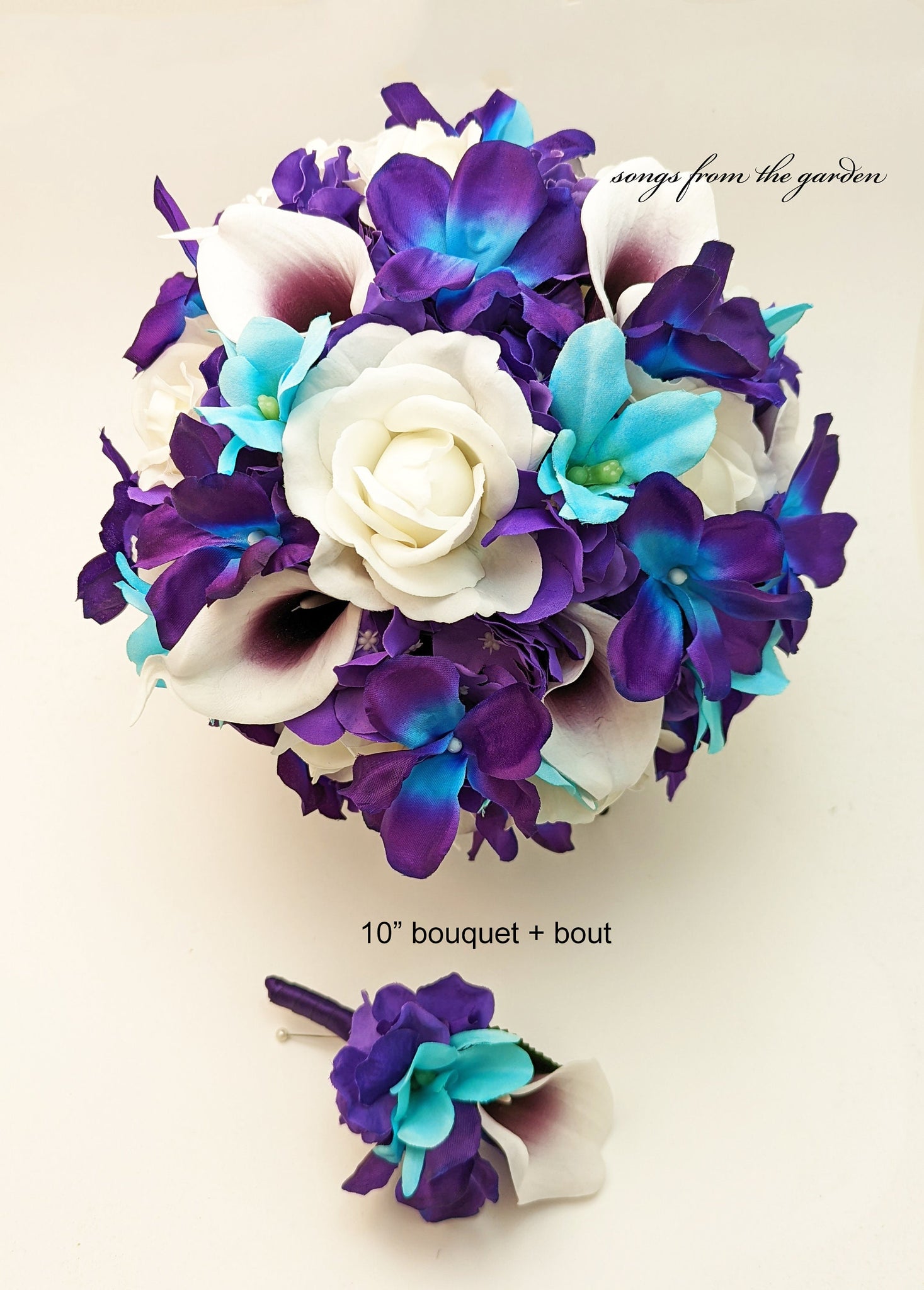 Blue Galaxy & Aqua Orchid Bridal or Bridesmaid Bouquet - add a Groom's or Groomsmen Boutonniere Arch Flowers Centerpieces Corsages and More!