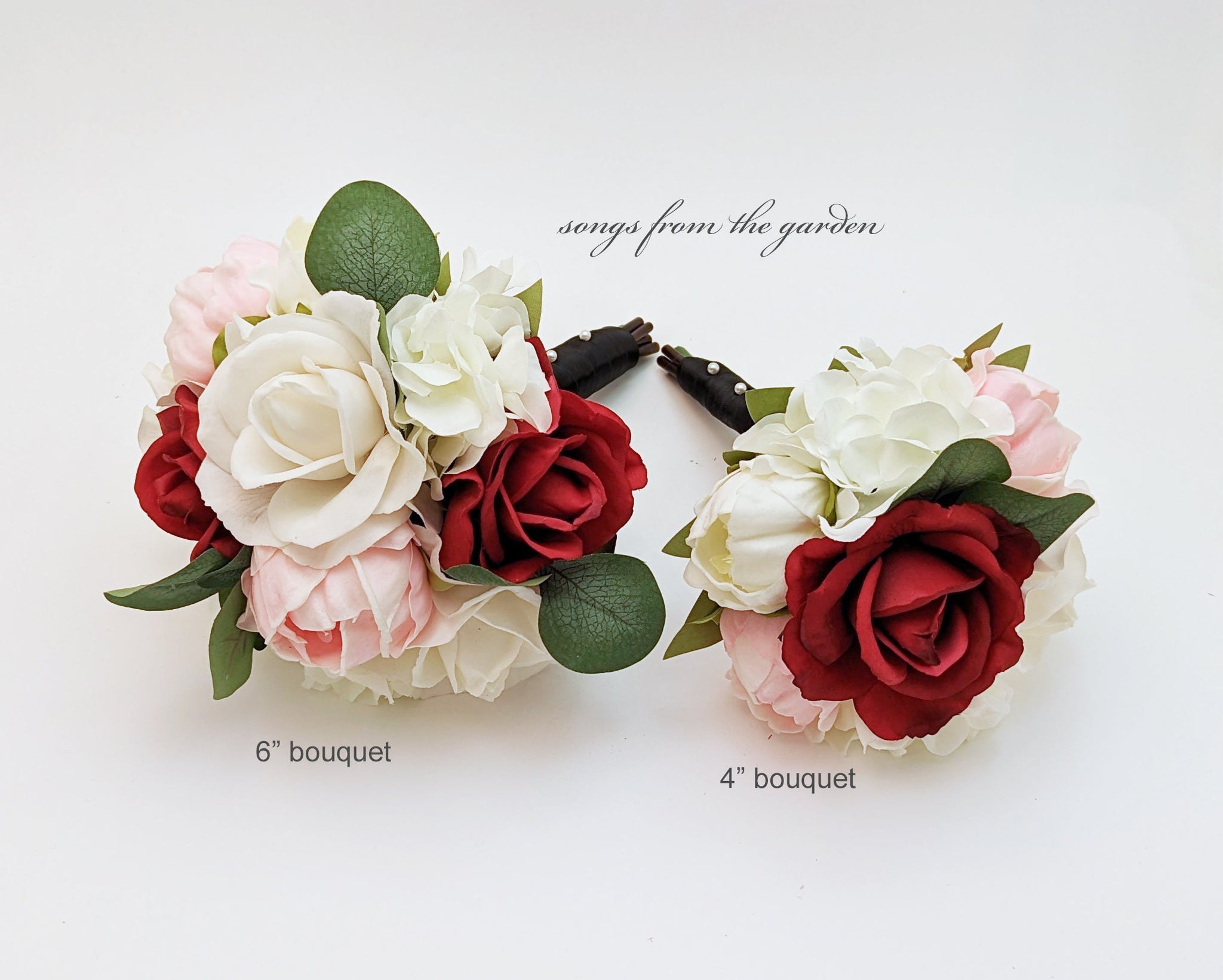 Blush Gold Red Bridal or Bridesmaid Bouquet Eucalyptus Peonies Roses - Add Boutonniere Corsage Wedding Centerpiece Crown & More!