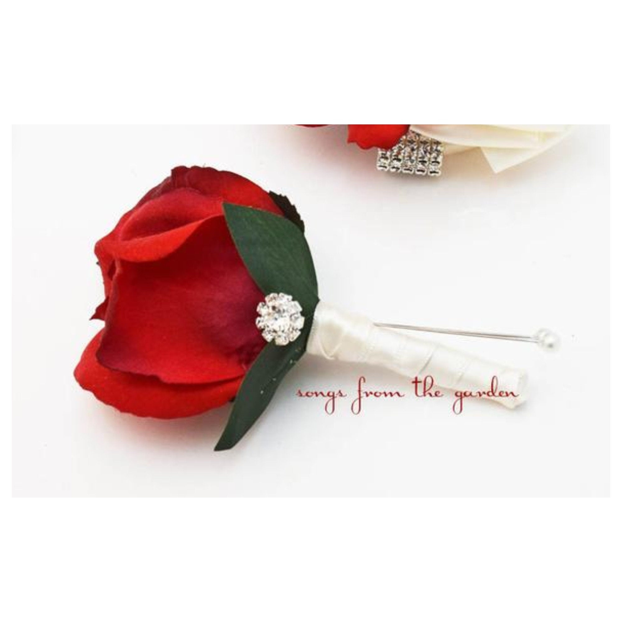 Cascade Bridal Bouquet - Red White and Silver - Tiger Lilies, Rhinestones, Calla Lilies, Roses - Add Groom's Boutonniere - Waterfall Bouquet