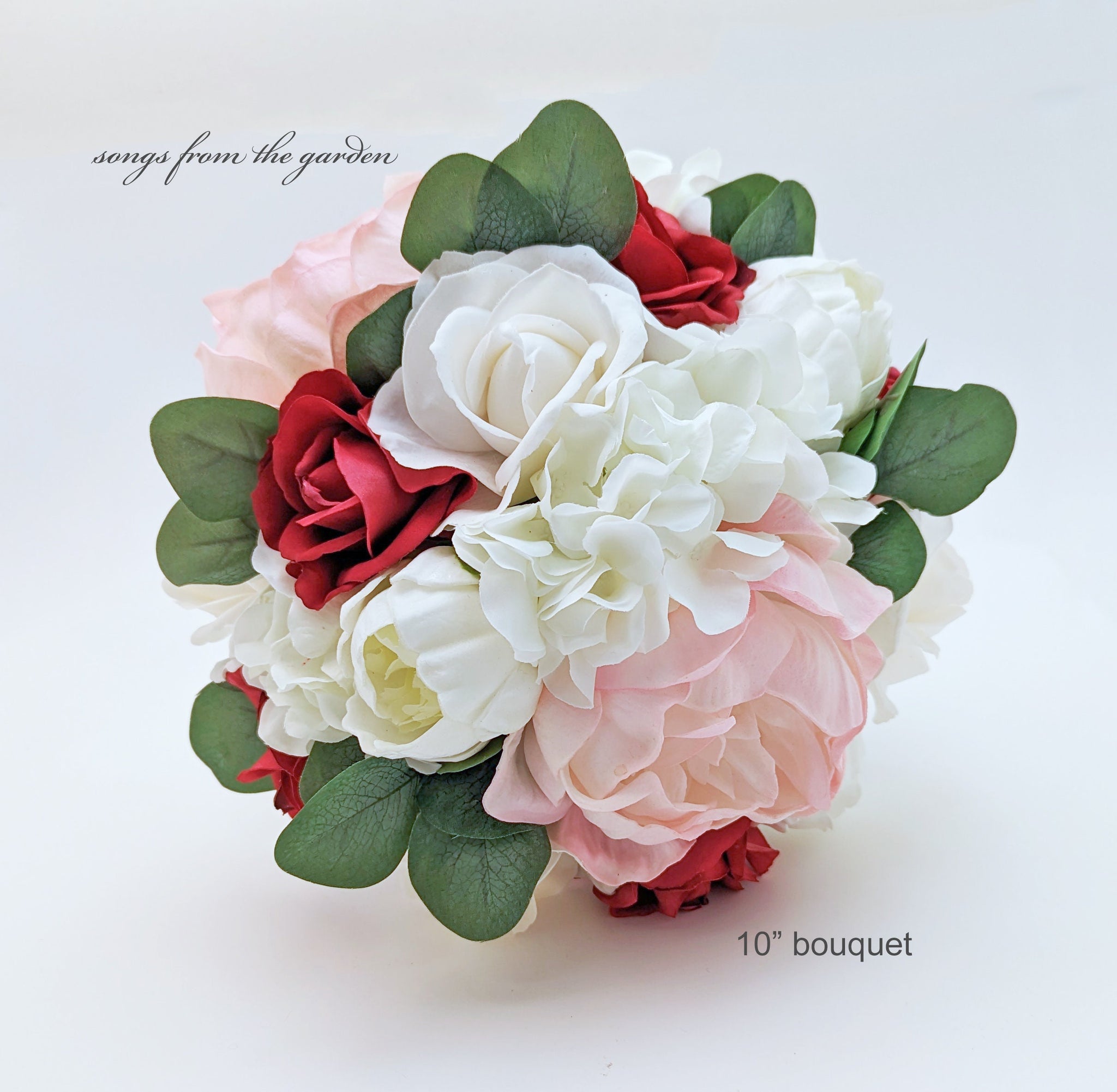 Blush Red Bridal or Bridesmaid Bouquet Eucalyptus Peonies Roses - Add Groom's Boutonniere Corsage Wedding Centerpiece Crown & More!