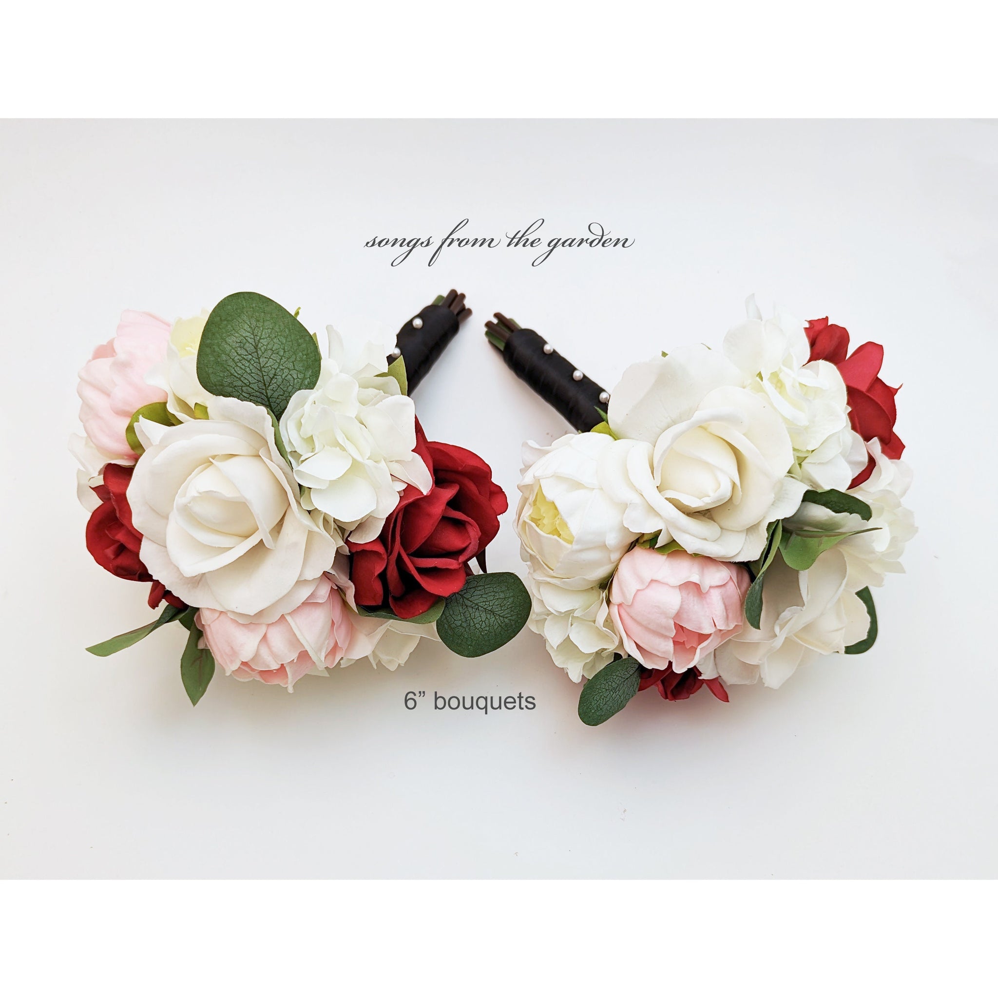 Blush Gold Red Bridal or Bridesmaid Bouquet Eucalyptus Peonies Roses - Add Boutonniere Corsage Wedding Centerpiece Crown & More!