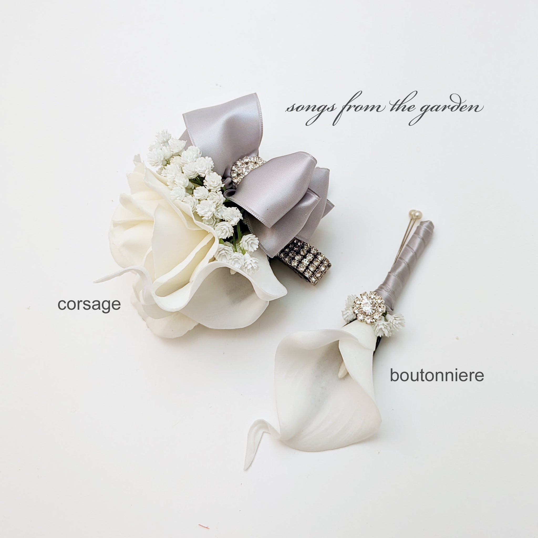 Calla & Rose Corsage with Rhinestones - Real Touch Rose Wedding Boutonniere Wedding Corsage Mother of the Bride - Homecoming Prom Corsage