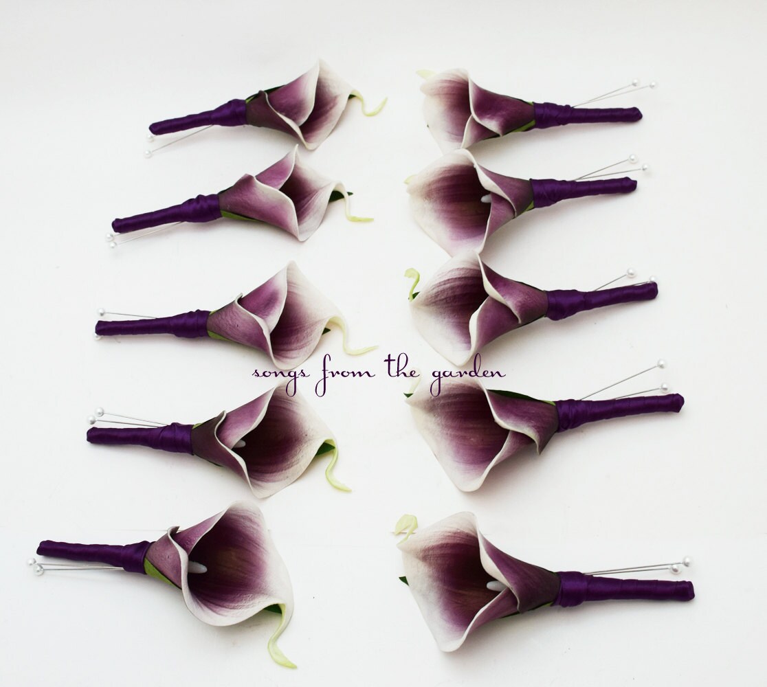 Real Touch Picasso Calla Boutonniere Groom Groomsmen - Prom Boutonniere - Customize for Your Wedding Colors - Wedding Prom Boutonniere