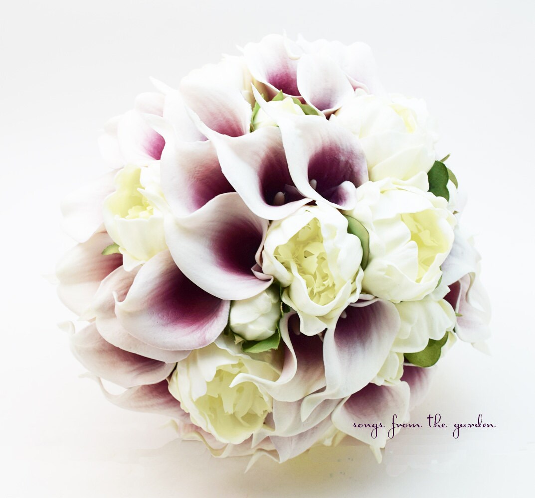 Peonies Calla Lilies Bridal or Bridesmaid Prom Bouquet - add Groom or Groomsman Boutonniere - Wedding Arch Centerpieces Corsages and More!