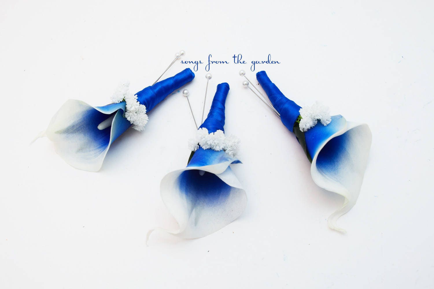 Real Touch Royal Blue Picasso Calla Boutonniere or Corsage - Customize for Your Wedding Colors - Wedding Prom Boutonniere and Corsage