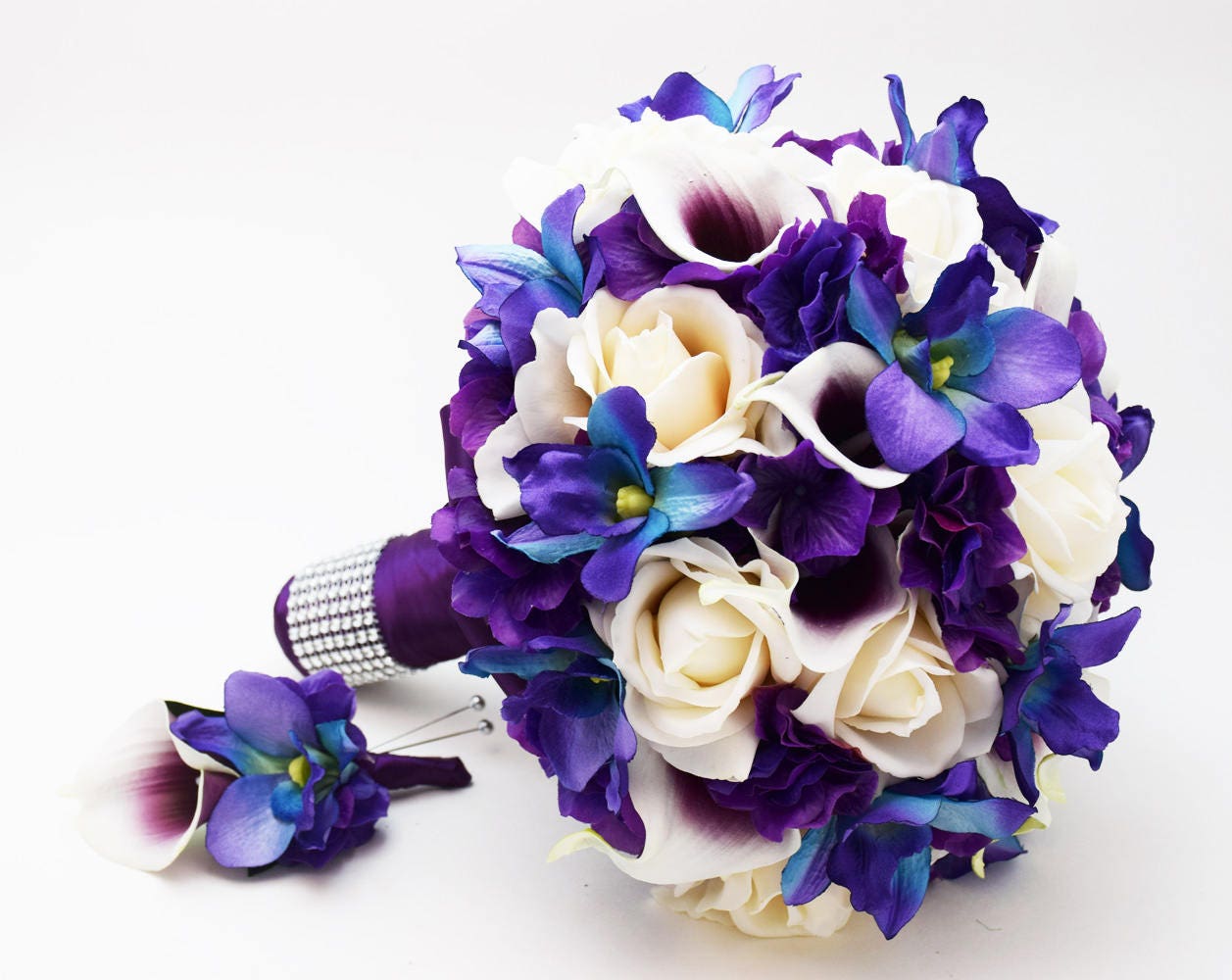 Blue Galaxy Orchid Bridal or Bridesmaid Bouquet - add a Groom's or Groomsmen Boutonniere or Arch Flowers Centerpieces Corsages and More!