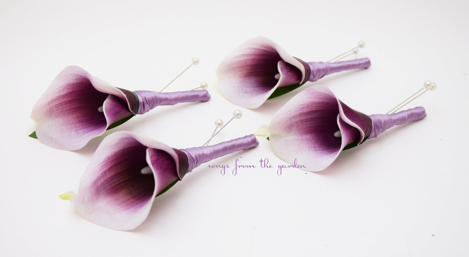 Real Touch Plum Picasso Calla Lily Boutonnieres Groom Groomsmen -  Wedding Prom Groom Groomsmen- Customize for Your Wedding Colors