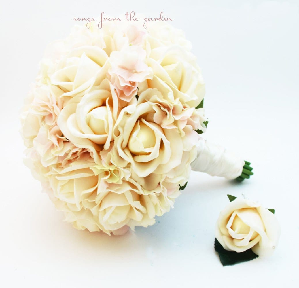 Blush Ivory Real Touch Bridal or Bridesmaid Wedding Flower Bouquet - add Groom Boutonniere Arch Flowers Wedding Centerpiece Corsage & More!