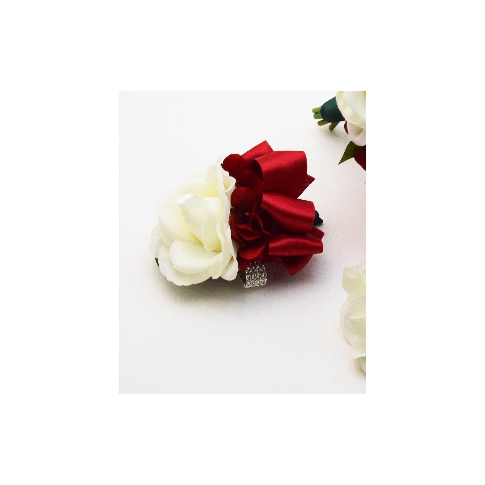Cascade Bridal Bouquet Red White Gold - Real Touch Calla Lilies Roses Brooches - Add Groom Boutonniere Corsage Bridesmaid Bouquet & More!