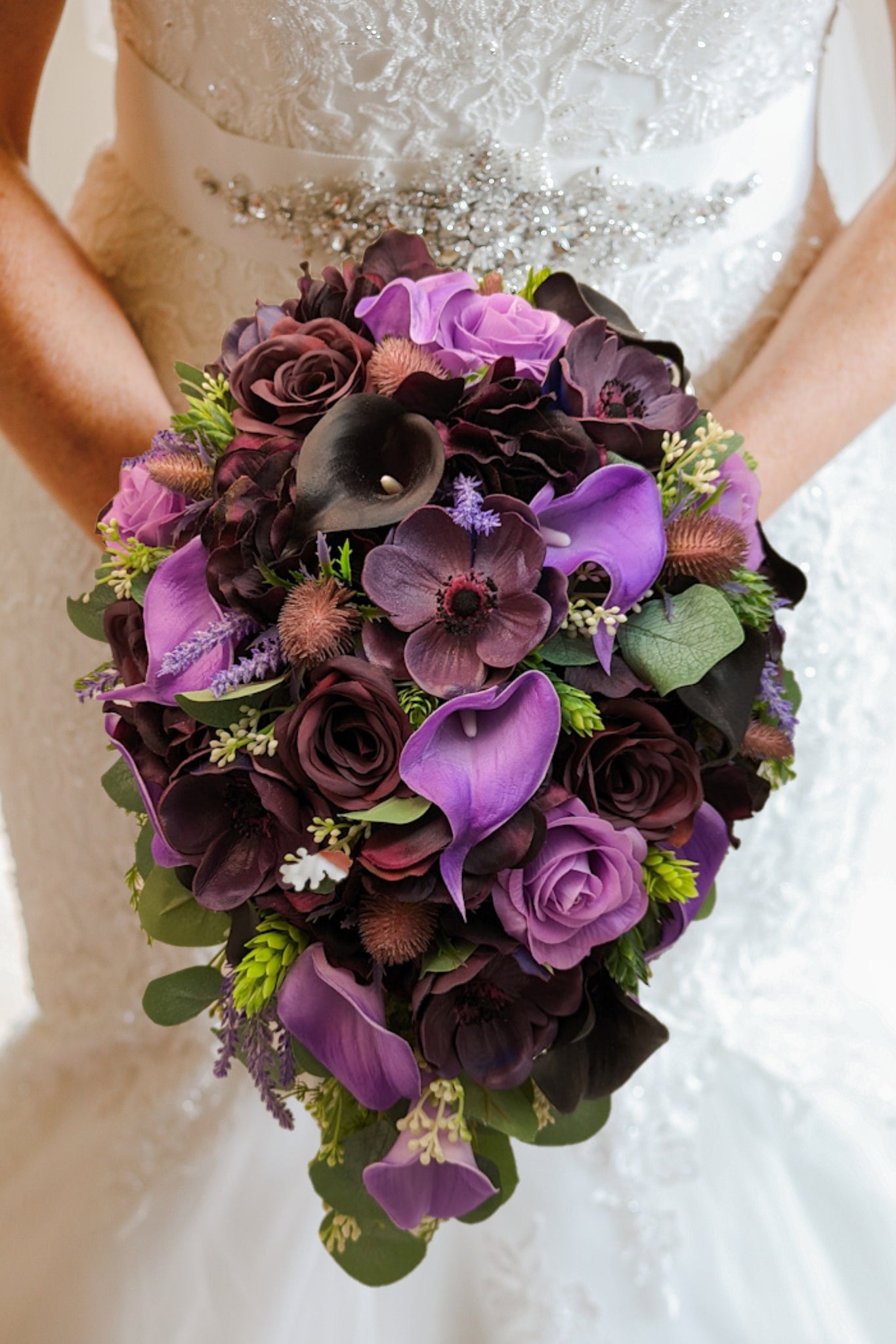 Purple Black Rose Calla Lily Bridal Wedding Bouquet Accessories