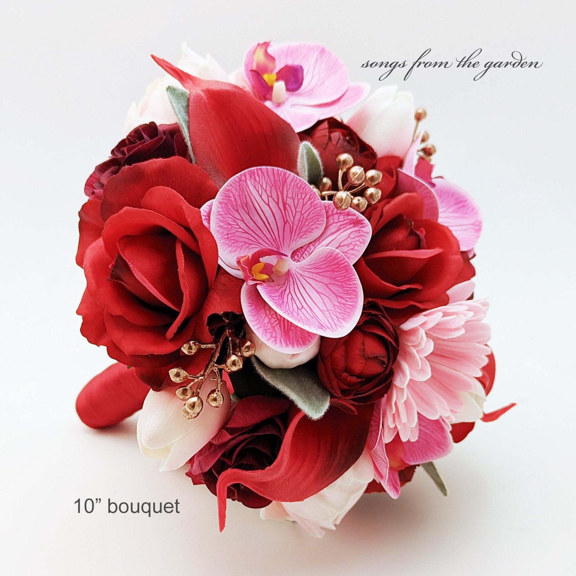 Bridal or Bridesmaid Bouquet - Rose Gold Red Pink Daisy Ranunculus Tulips Callas Berries Peonies Roses - add Boutonniere Corsge and More!
