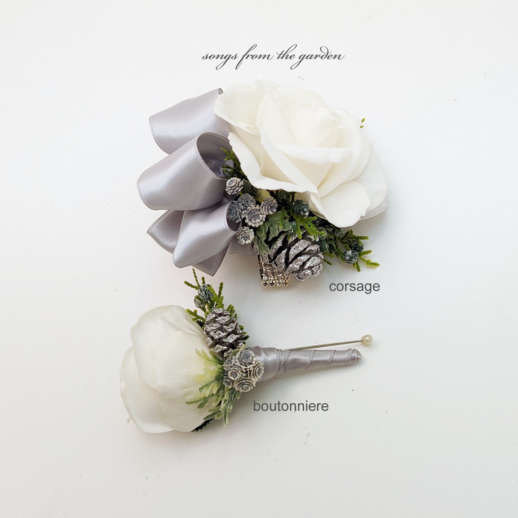 corsage for silver dress Stunning Silver Prom Corsage with bow- Silver bow, white flowers in Kirtland, OH