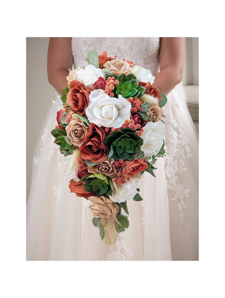 Pampas Grass Wedding Bouquet Rust Tan White - Bridal or Bridesmaid Bouquet Succulents Roses Eucalyptus - add Boutonniere Corsage & More!