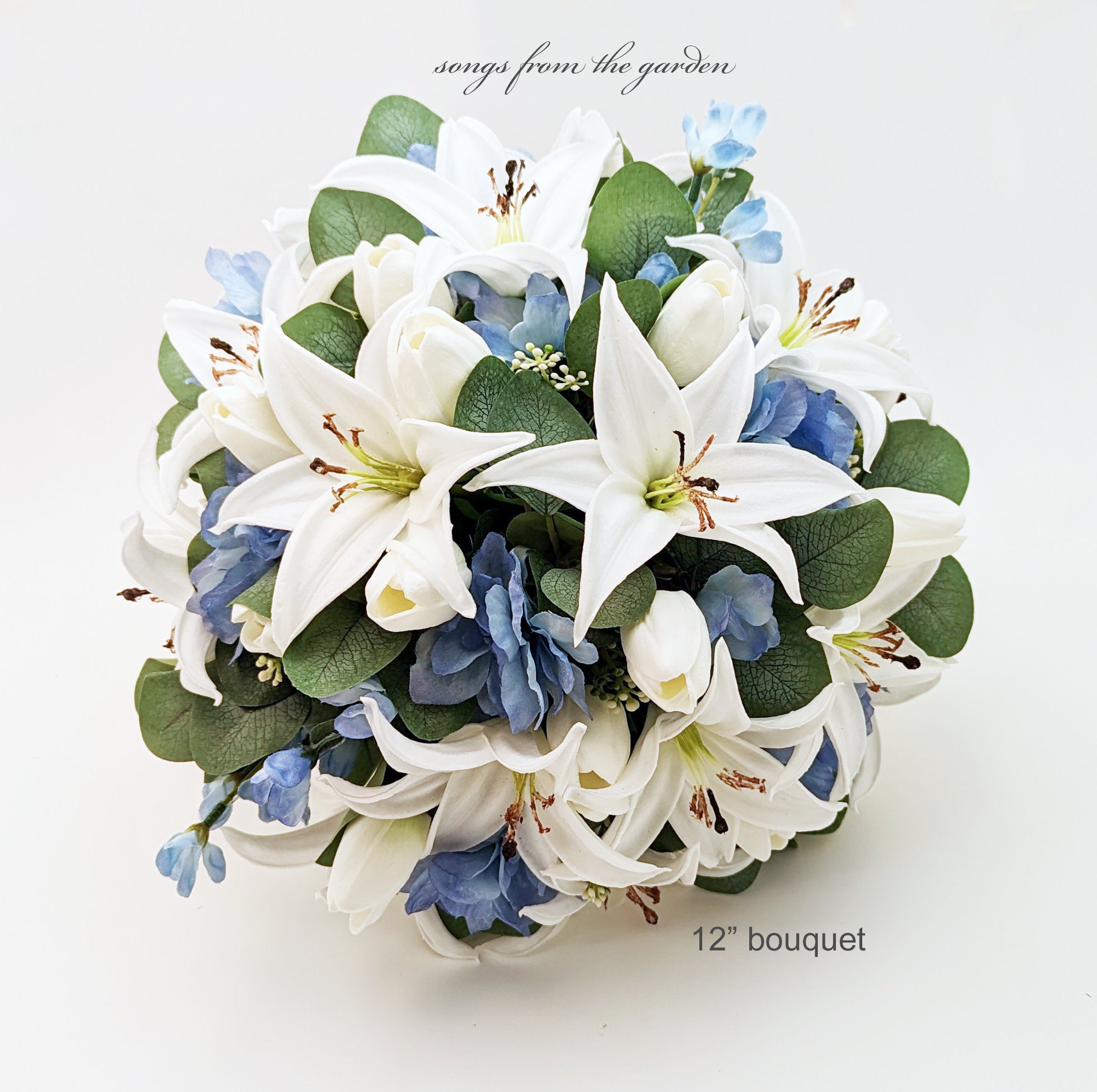 Wedding Bouquet - Light Blue & White Bridal or Bridesmaid Bouquet Orchids Hops Fern Prom Bouquet - add  Boutonniere Corsage Centerpiece More