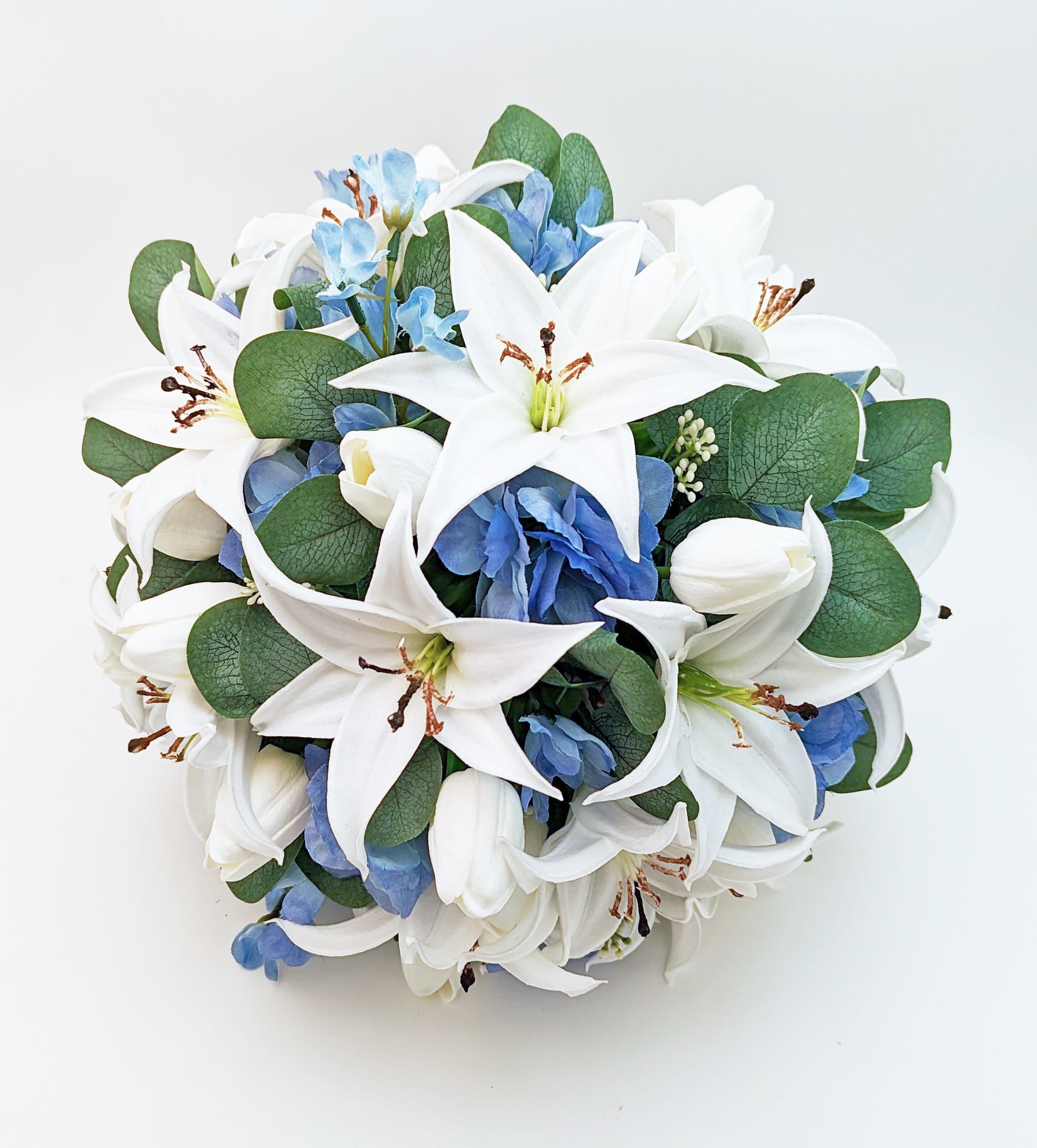 Wedding Bouquet - Light Blue & White Bridal or Bridesmaid Bouquet Orchids Hops Fern Prom Bouquet - add  Boutonniere Corsage Centerpiece More