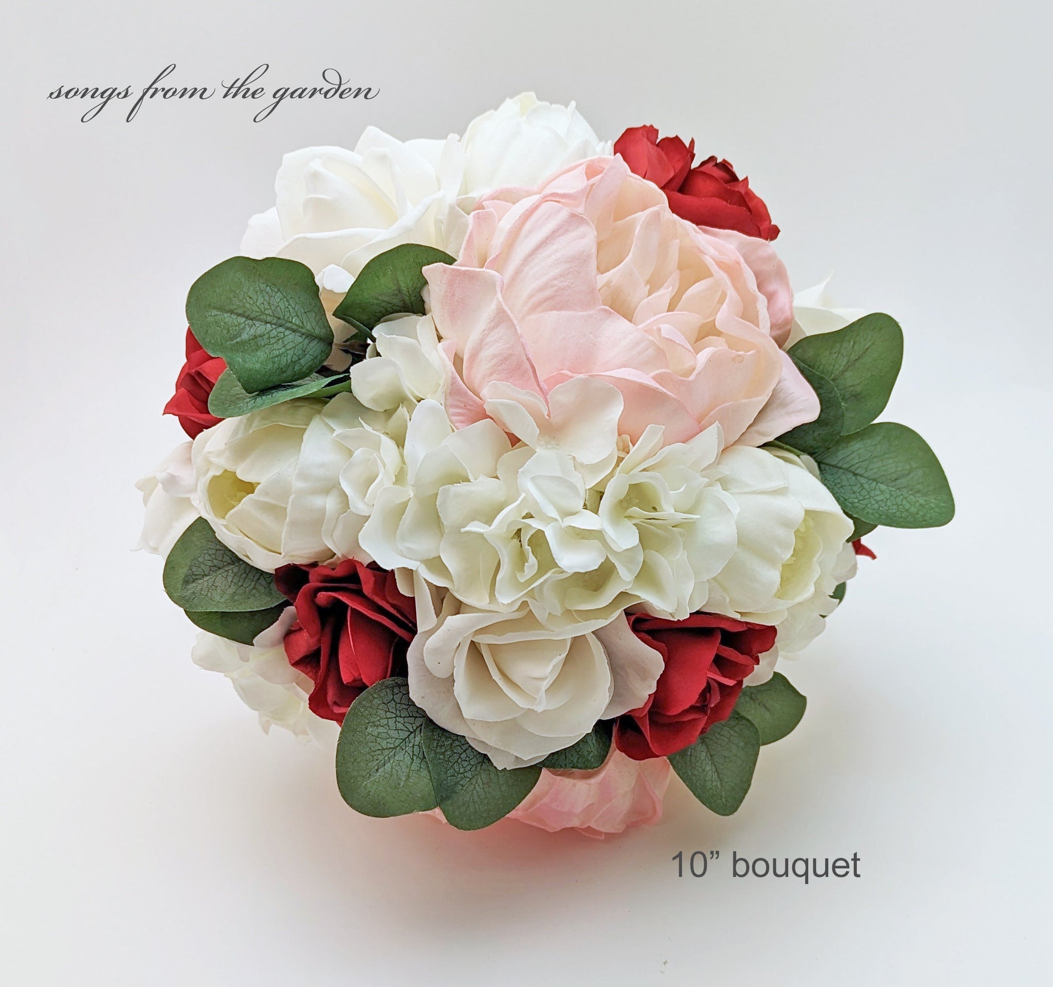 Blush Red Bridal or Bridesmaid Bouquet Eucalyptus Peonies Roses - Add Groom's Boutonniere Corsage Wedding Centerpiece Crown & More!