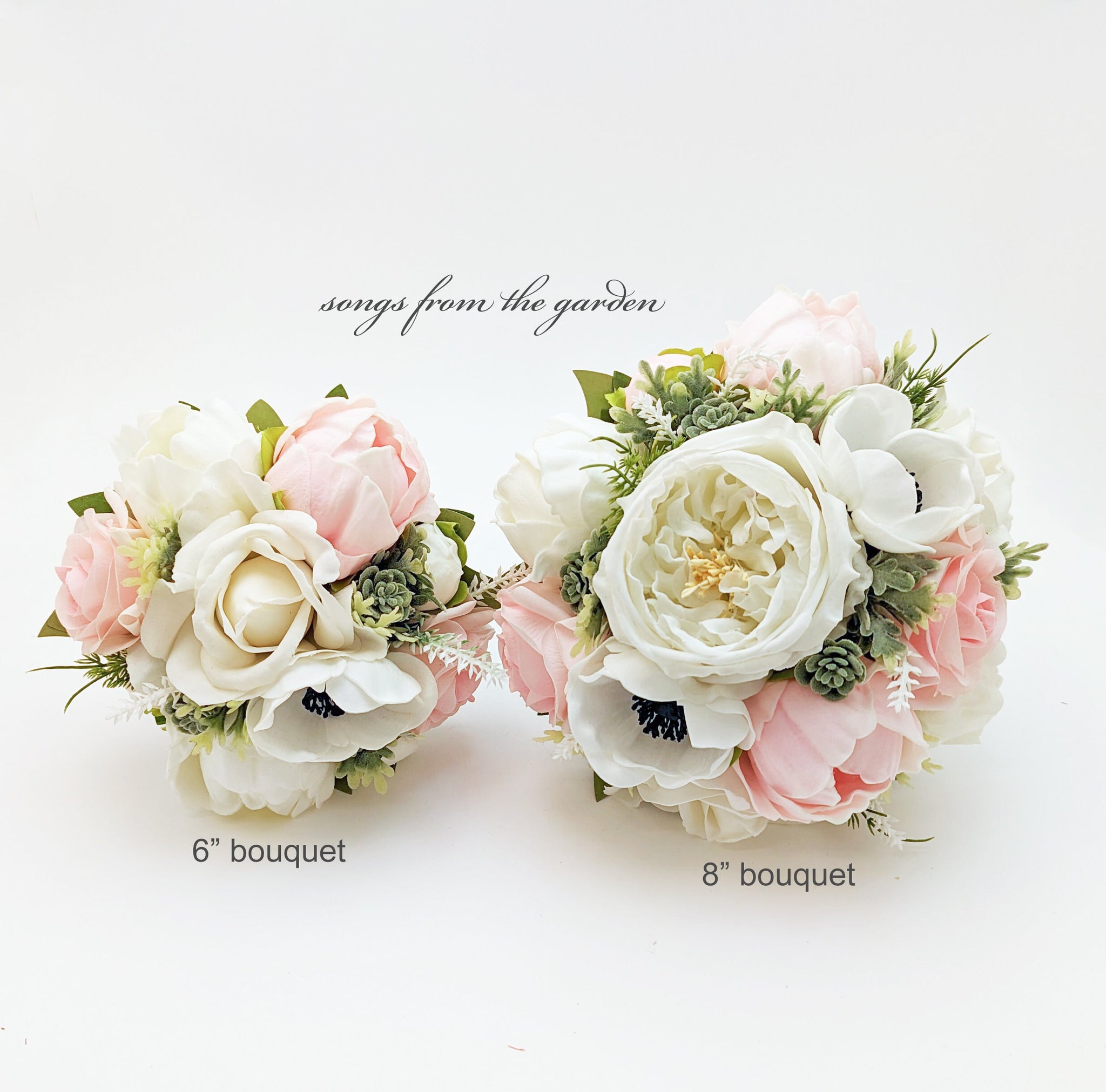 Blush Bridal or Bridesmaid Bouquet Succulents Peonies Cabbage Roses Anemones - Add Groom's Boutonniere Wedding Flower Halo Corsage More!